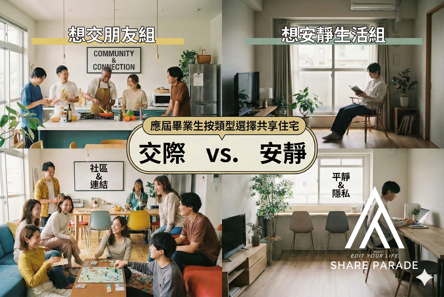 按性格類型選擇合租屋： 「想社交」 vs. 「想安靜生活」