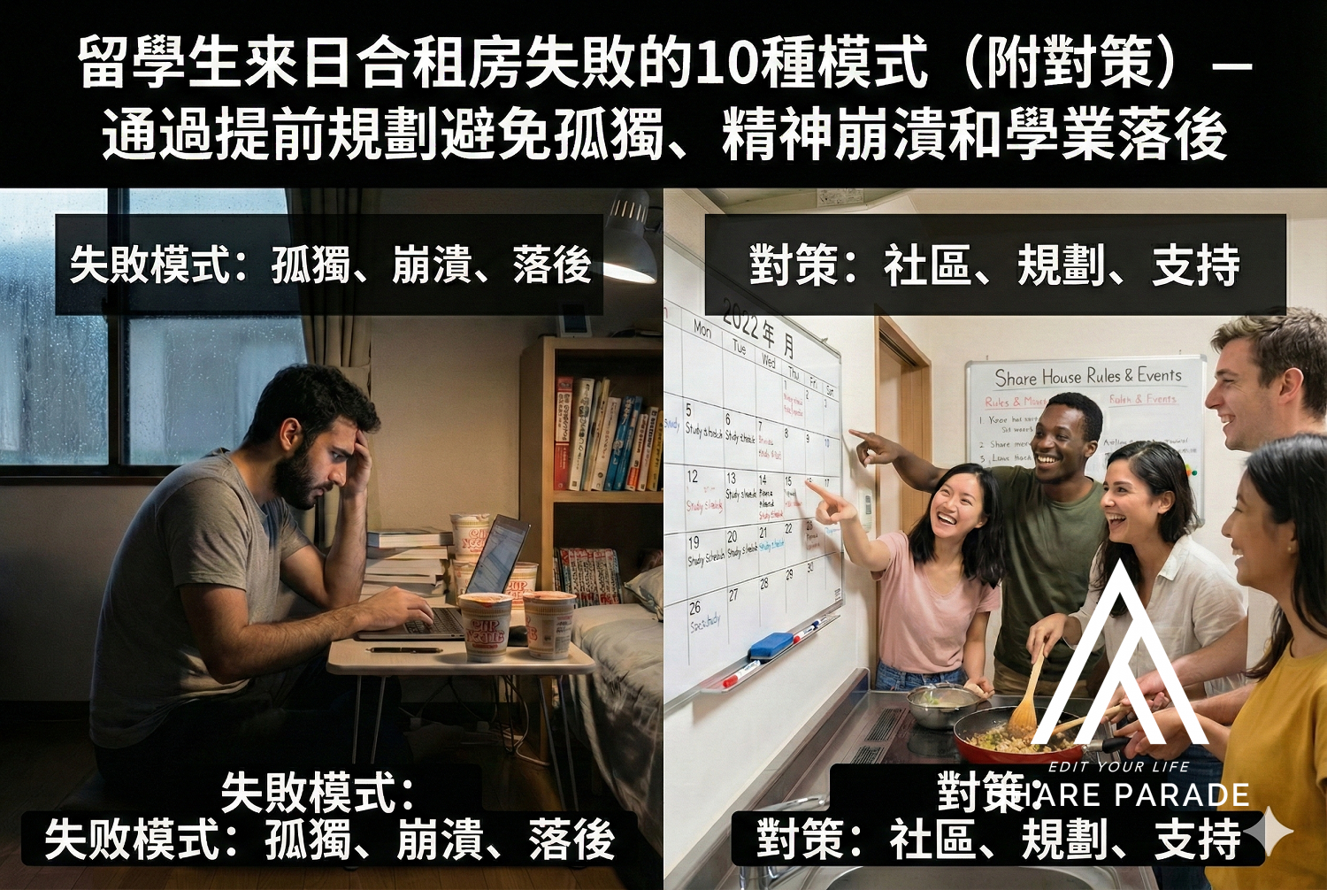 來日本的留學生在合租屋中失敗的10種方式（附對策）——提前規劃，避免孤獨、心理崩潰與學習跟不上