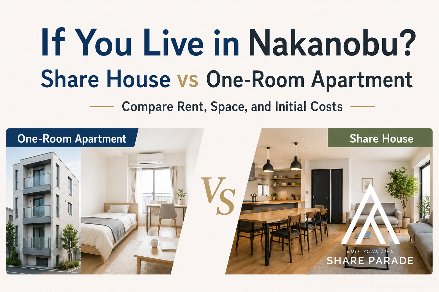 Which Is Better, a Share House or a Studio Apartment? Comparing Rent, Size, and Initial Costs Using Four Actual Properties in Nakanobu